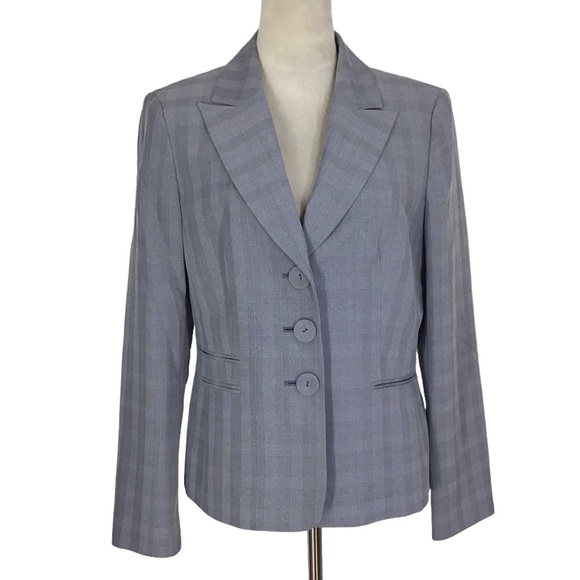 Evan Picone Blue Gray Plaid Blazer Size 10 - Picture 1 of 7